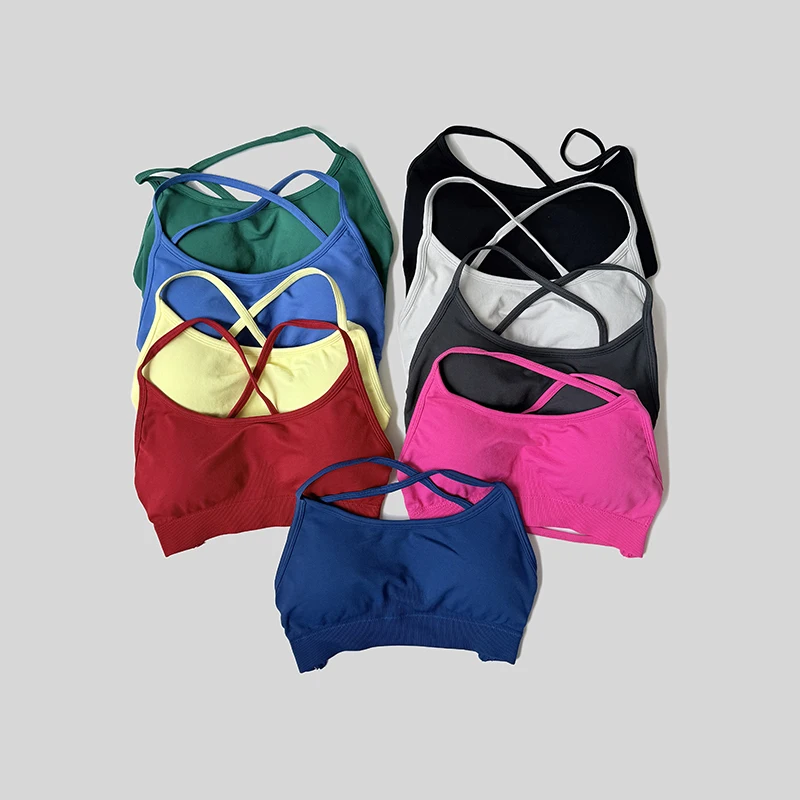 WAREBALL Sexy Backless Strappy Bra Top Women High Support Thin Sport Seamless Bras Scrunch Sports Workout Fitness Tank