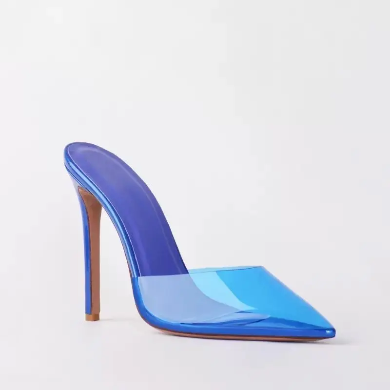 

Новые модные прозрачные сексуальные босоножки на шпильке с острым носком, большие размеры 33-46, с открытым носком и открытой пяткой