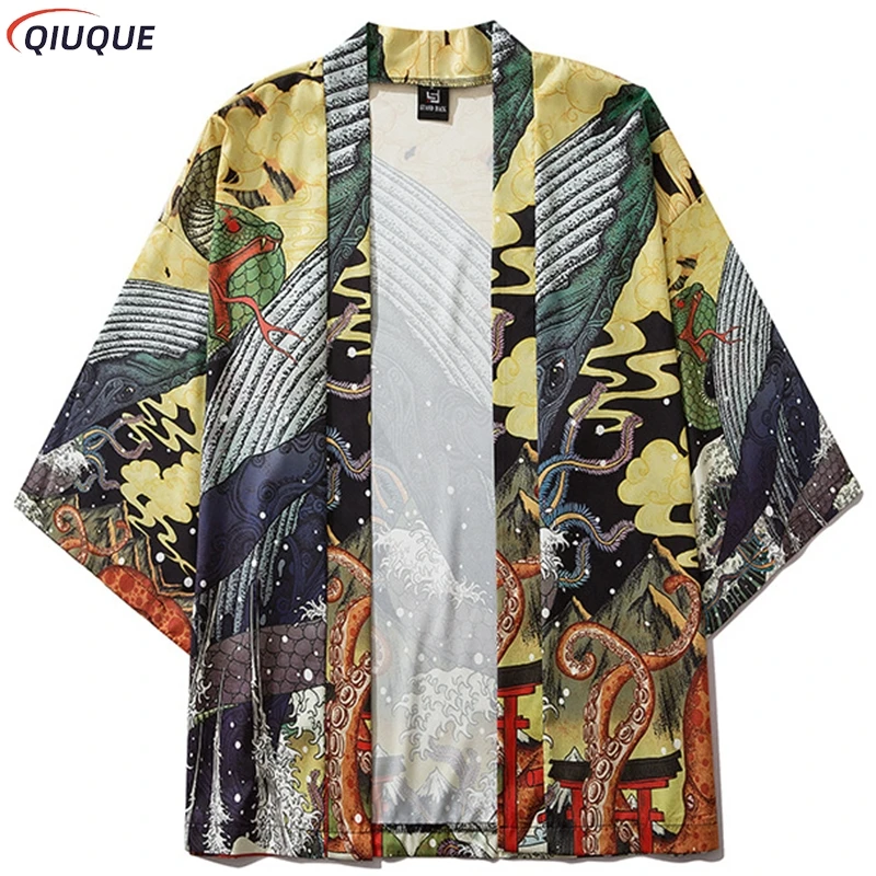 Women Men Japanese Kimono Cardigan Obi Male Yukata Haori Printed Coat Traditional Clothing - view 3