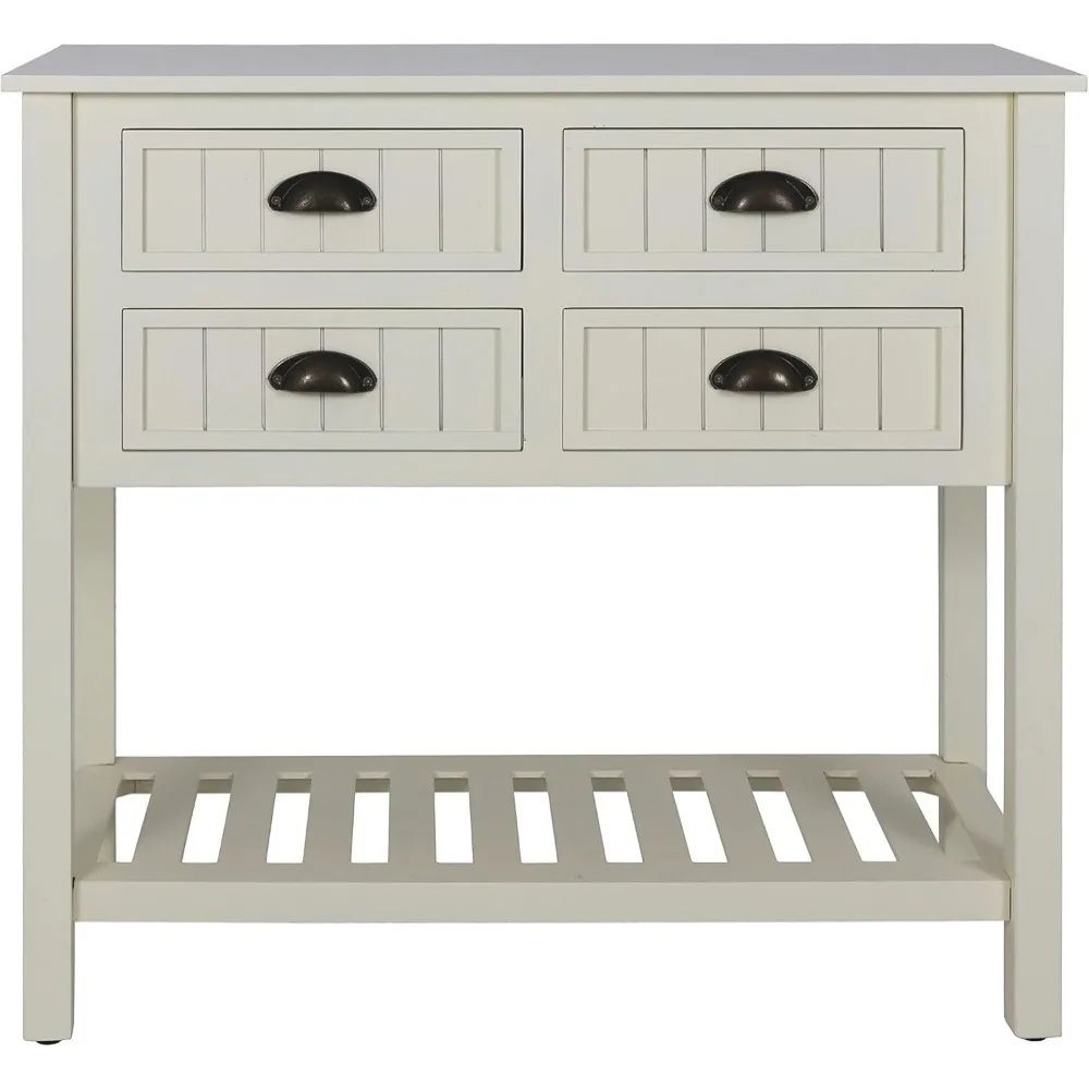 ترقية جديدة - طاولة وحدة تحكم برف واحد ذات 4 أدراج من Bailey Bead Board، 14 بوصة عمق × 32 بوصة عرض × 32 بوصة ارتفاع، أبيض عتيق - جودة عالية #4