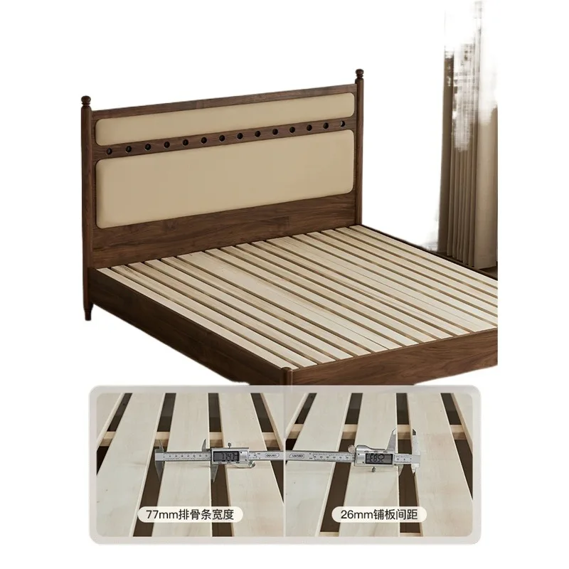 Black walnut bed, master bedroom French medieval full solid wood double bed