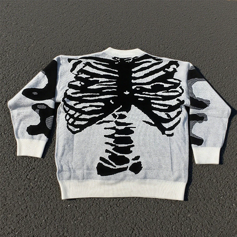 

New retro European and American style skeleton jacquard knitted sweater, high street trendy cool men's and women's y2k sweater