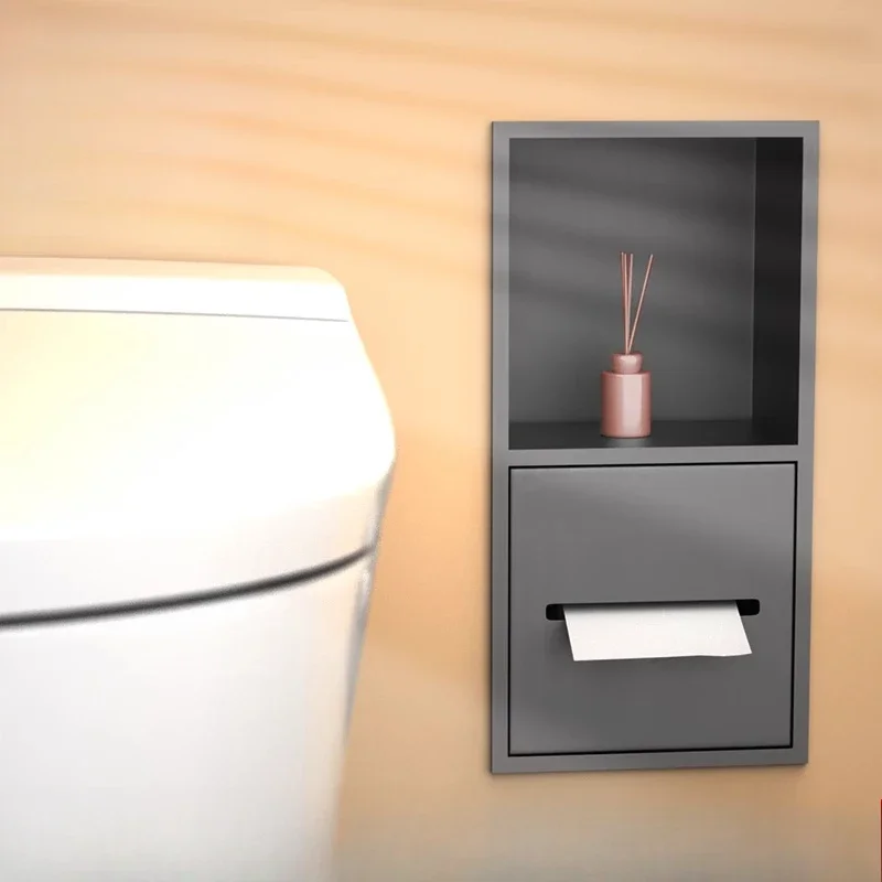 Toilet Stainless Steel Embedded Tissue Box Niches Concealed Carton Bathroom Shelf Wall Cabinet