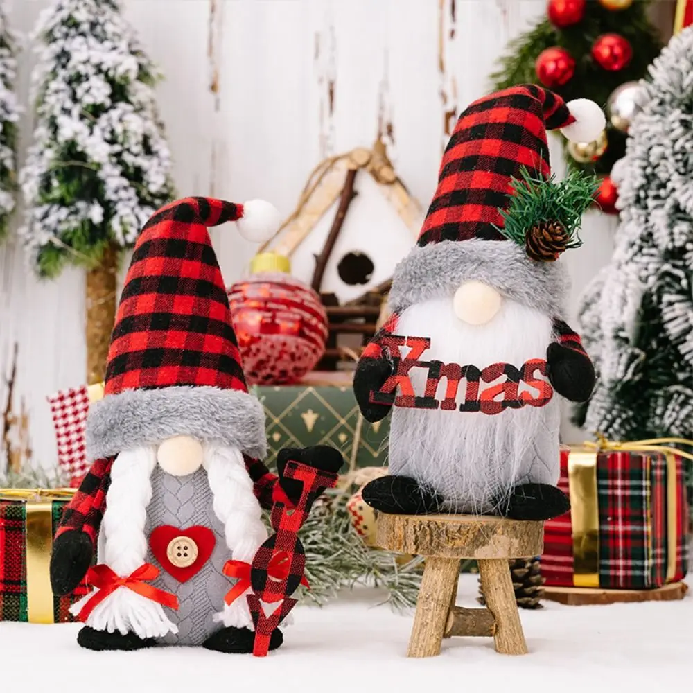 Gift Rudolf Gnome Plush Doll Elf Long-Beard Stuffed Doll Christmas Ornament Faceless Doll Xmas Decor