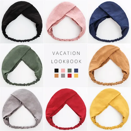 Imagen 2 del producto Turbante cruzado, diademas sólidas para mujer, diademas de gamuza bohemia anudadas torcidas para niña, diadema con agradable arco, accesorios Vintage para el cabello