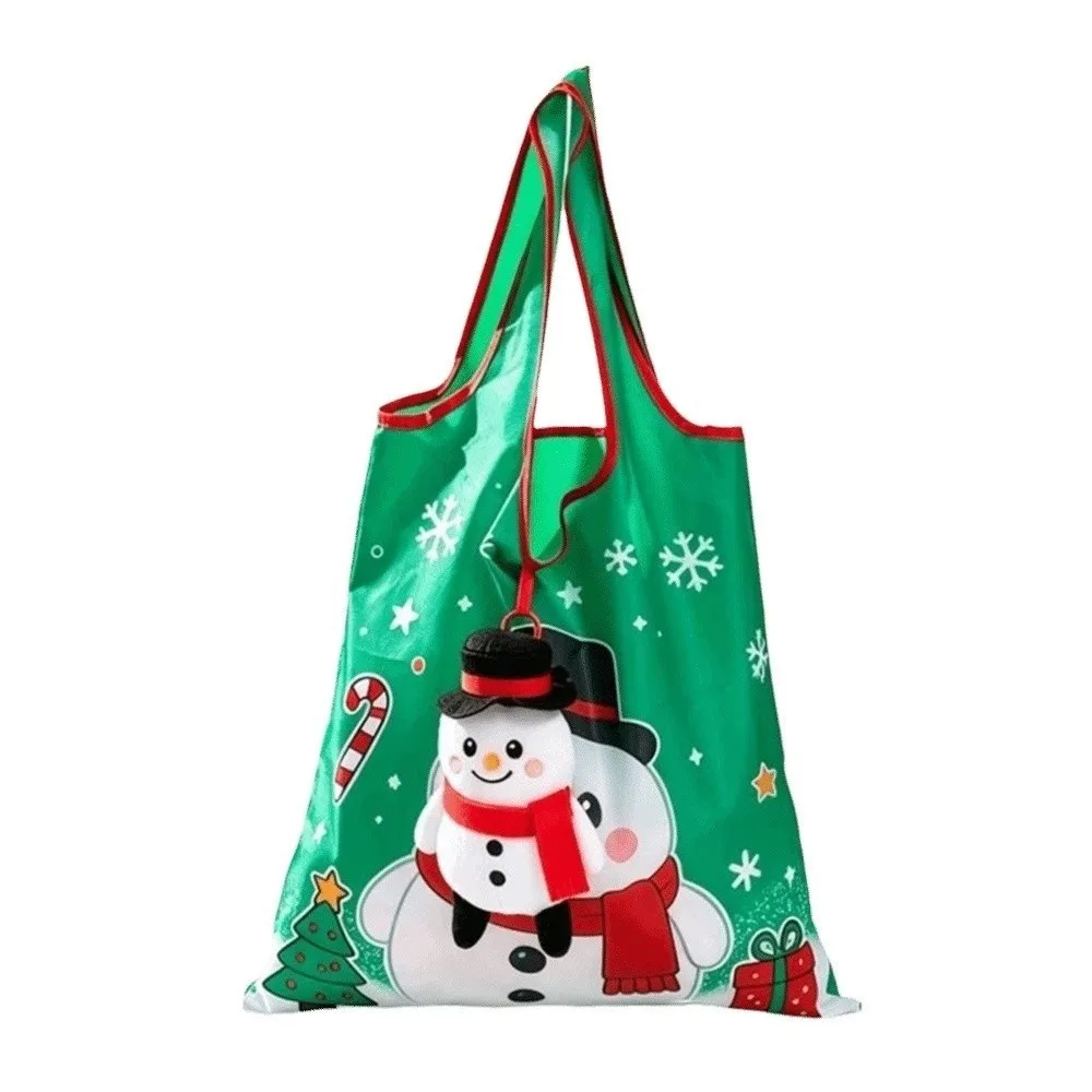 Colorful Christmas Grocery Tote Space-Saving Tear-Resistant 2-in-1 Bag Charm Pouch Case Quick-Folding Cartoon Pocket Handbag