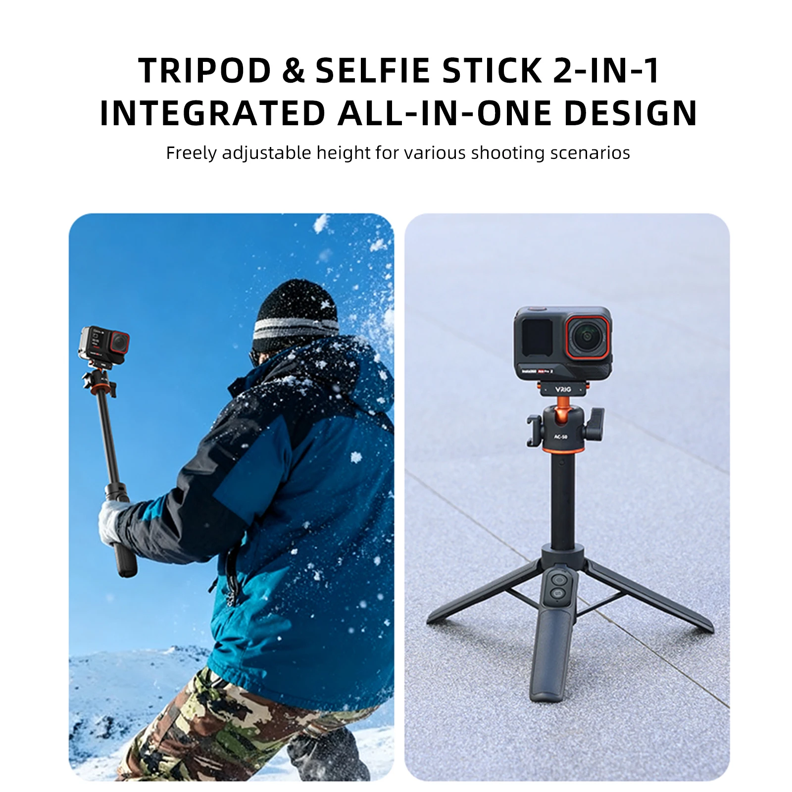 VRIG 360 ° Kugelkopf Magnetischer Selfie-Stick Stativ für Insta360 Ace Pro 2/ Ace Pro/ X5 Bluetooth-Kamera Stativ für Vlog Live-Video – Detail 13