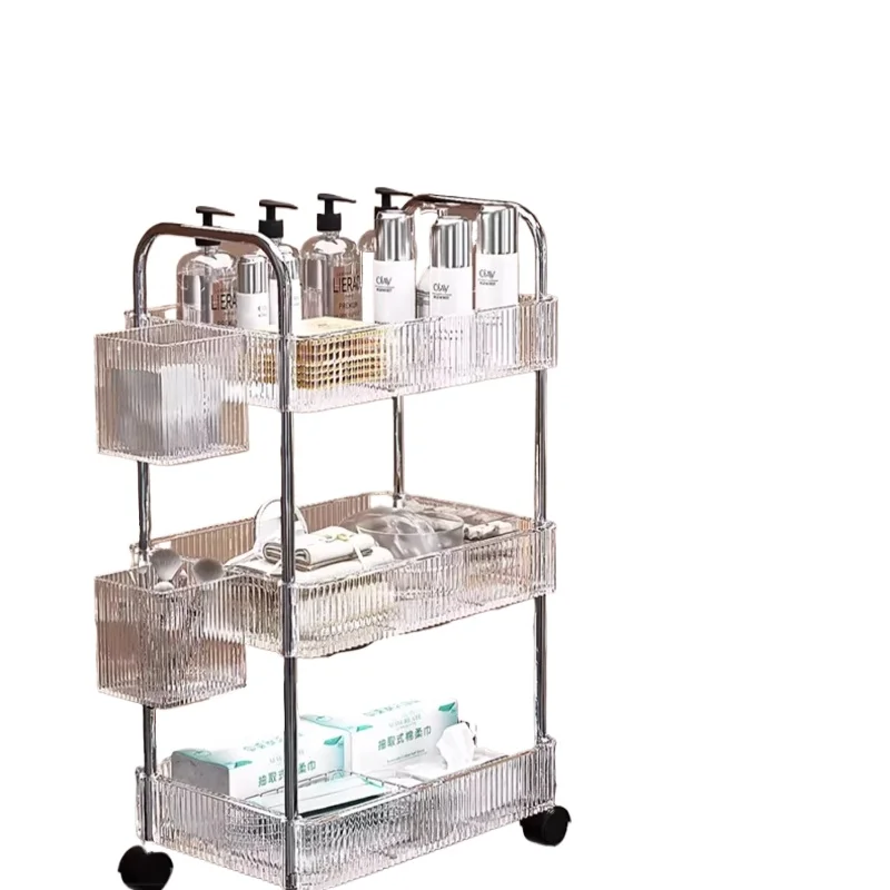 Cosmetic Trolley Transparent Iron Cart Auxiliary Professional Beauty Furniture Barber Aesthetic Tool Trolly Utility Transparent