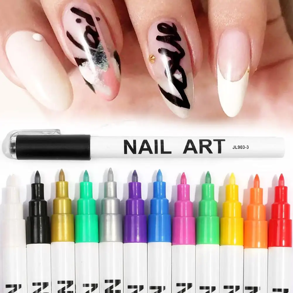 12-kolorowy długopis do zdobienia paznokci Acrylic Flower Wave Abstract Graffiti Gel Drawing Diy Lines Nail Painting Stripe Tools Nail E5y8