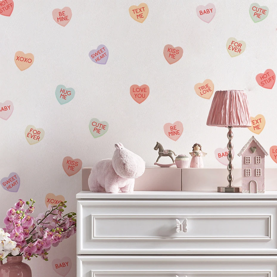 Sweet Heart Shaped Wall Sticker Hug Me Badge Kiss LoveWall Stickers for Living Room Bedroom Kids Room Nursery Room Home Decor