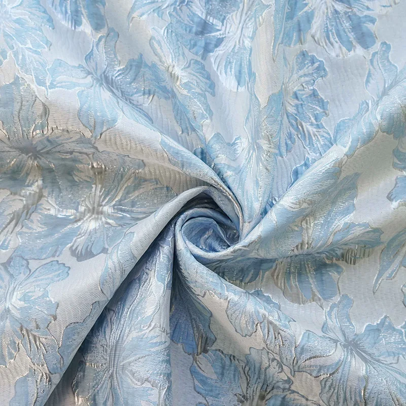 1 Meter Elegant Floral Embossed Gold Thread Jacquard Fabric for Women Spring Autumn Fashion Puff Dress