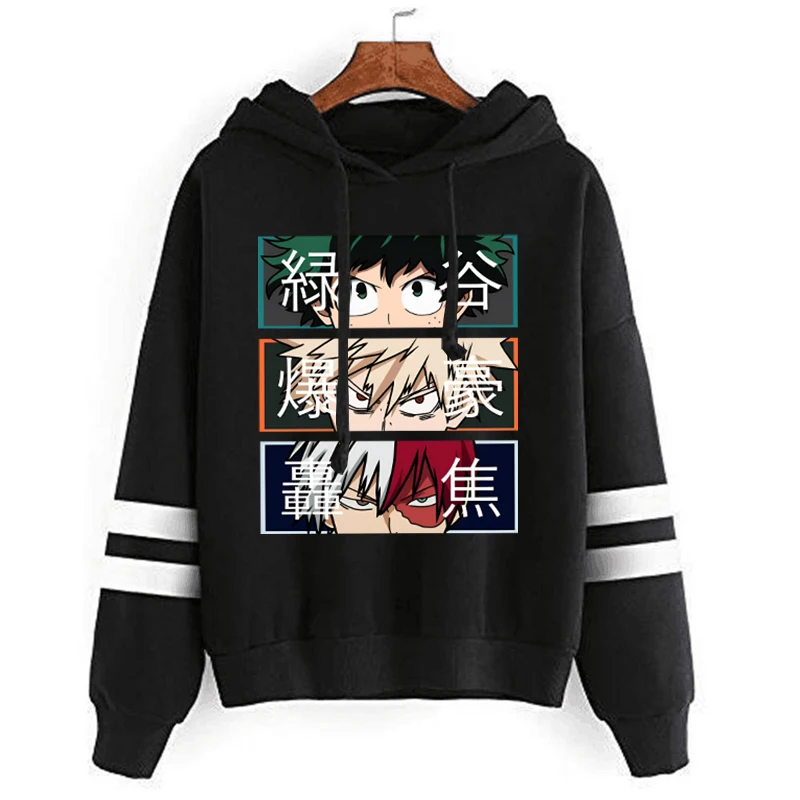 New Hot Autumn Winter Fashion Long Sleeve Stripe Sweater Anime Deku Bakugou Katsuki Todoroki Shoto Hoodie Casual Loose Pullover