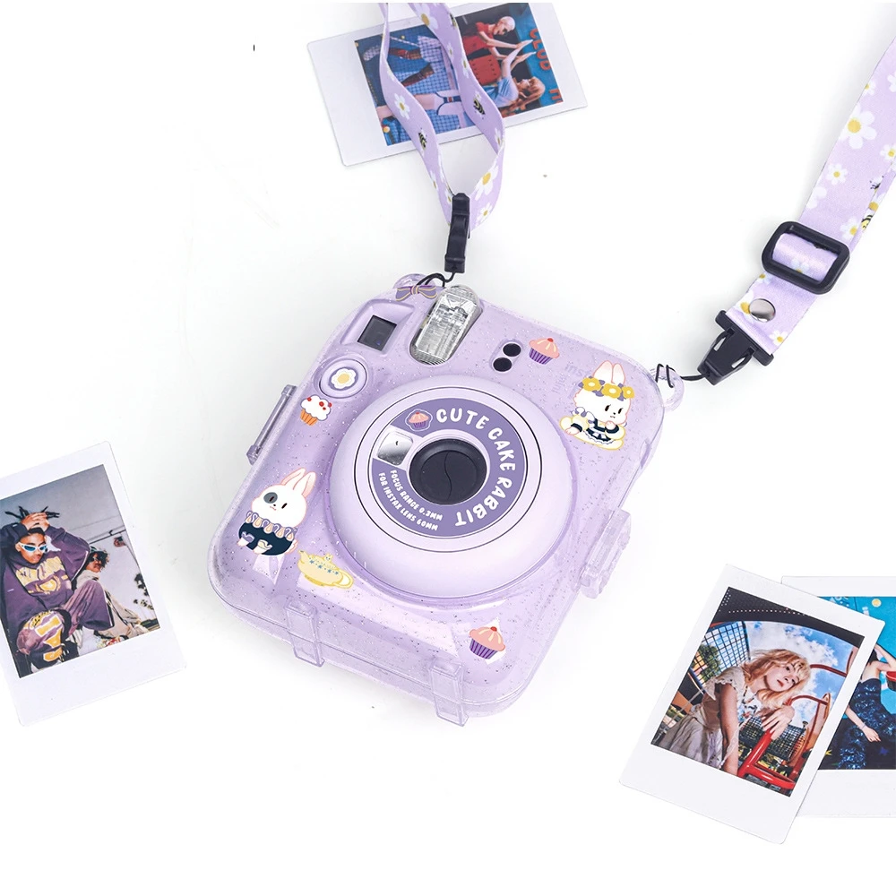 

For Instax Mini 12 Photo Bag Transparent Storage Case Crystal Case Strap Sticker Three Piece Set Shell Is Crystal Clear Durable