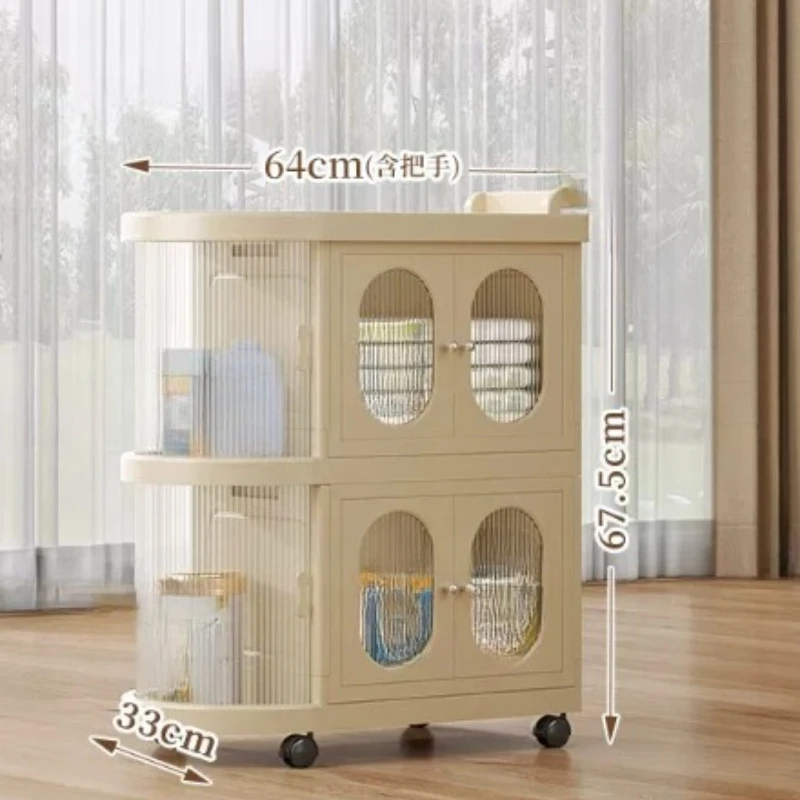 Rolling Storage Cabinet with Wheels, Plastic Double Door Organizer for Baby Supplies Household Storage