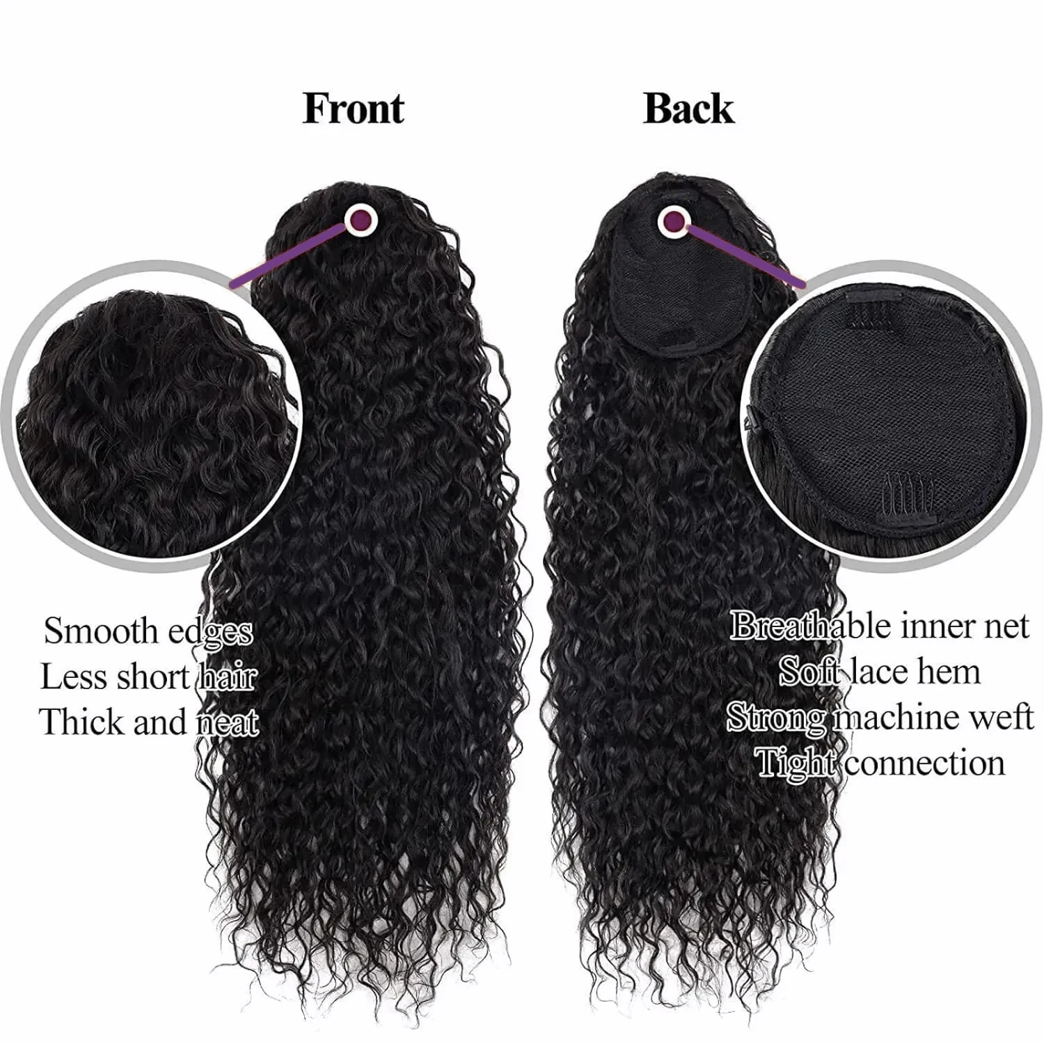 Deep Wave Ponytail 14/26 Inch Water Curly Drawstring Ponytail Extensions For Women Natural Color Clip On Ponytail Hair Hairpiece