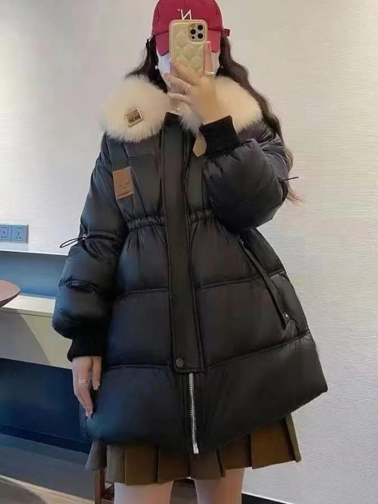 2025년 신상 여성 겨울 90% 화이트 덕 다운 재킷 럭셔리 천연 여우털 칼라 캐주얼 두꺼운 패딩 코트 여성 파카