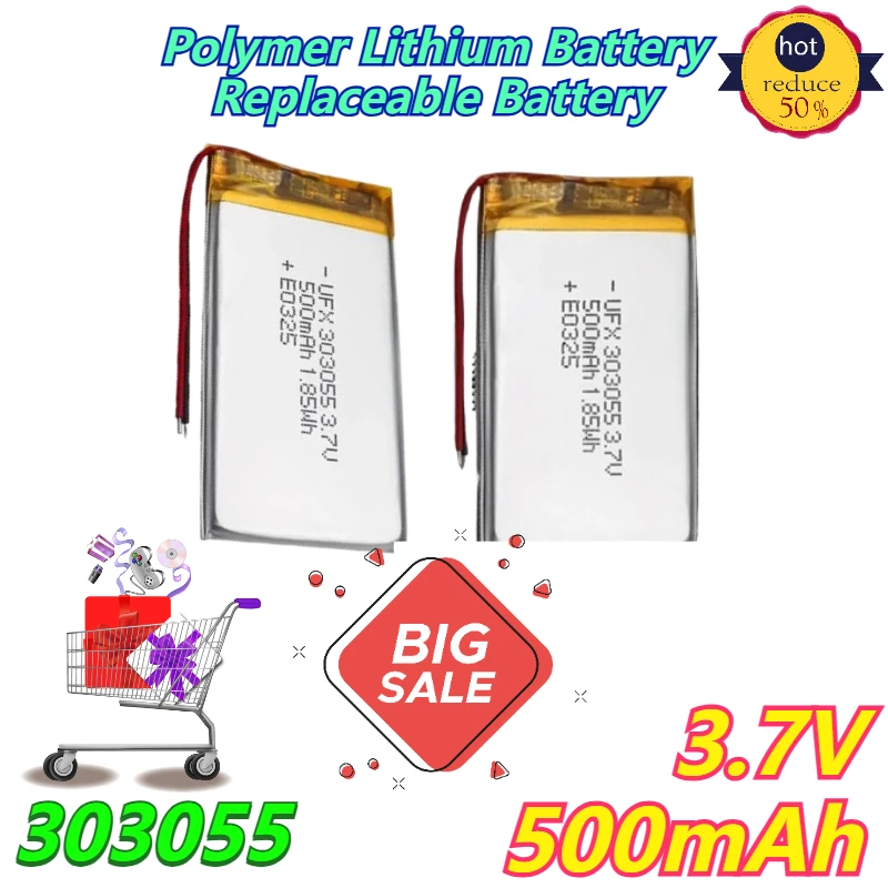 

303055 500mAh 3.7V Polymer Lithium Battery Replaceable Battery