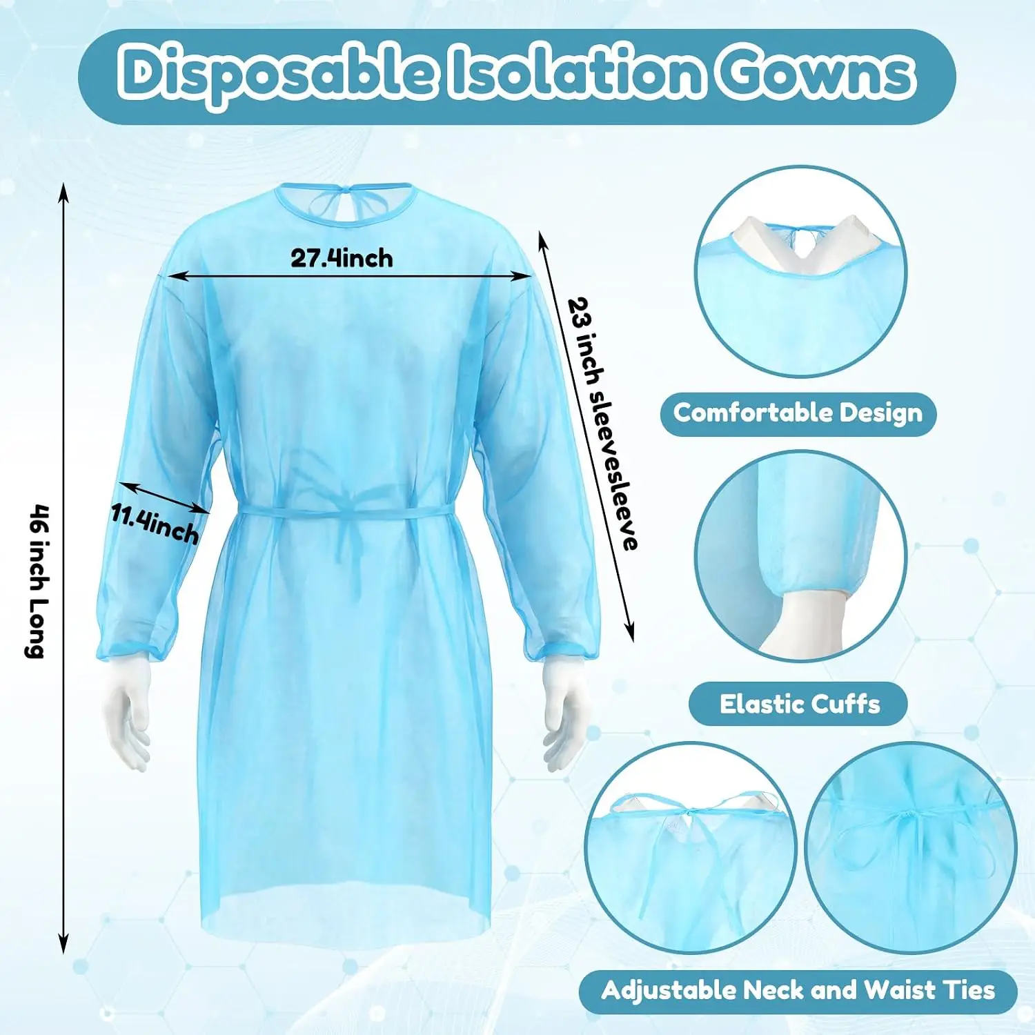Composite Non-Woven Disposable Isolation Gown, Waist and Neck Tie Design Elastic Cuffs Industrial/Daily Dust and Dirt Prevention