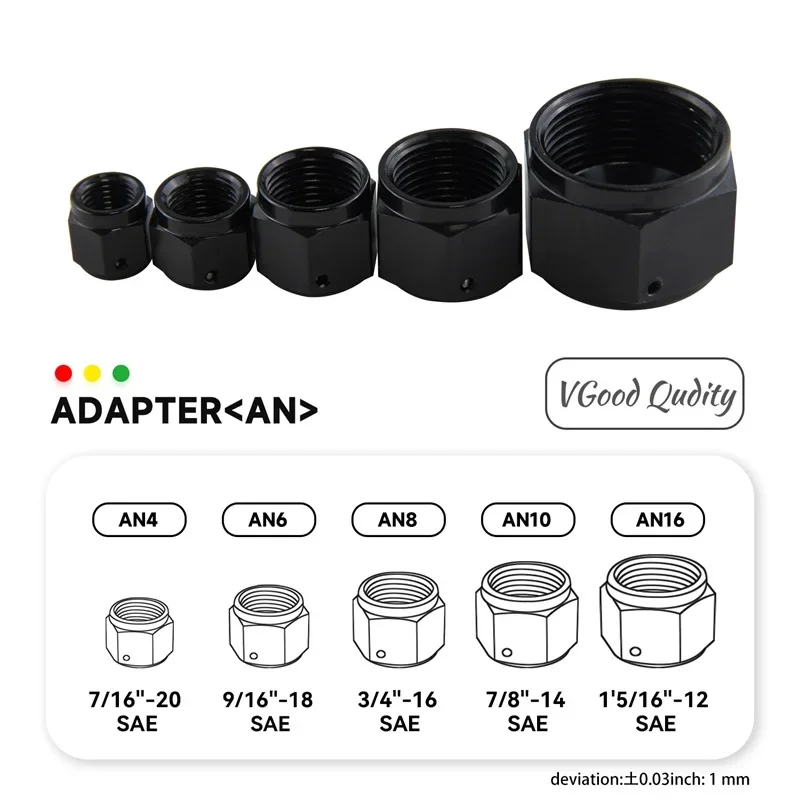 

Female Flare End Nut Fitting SAE Adapter Aluminum AN4/AN6/AN8/AN10/AN16 7/16"-20 9/16"-18 3/4"-16 7/8"-14 1'5/16"-12 Black/Blue