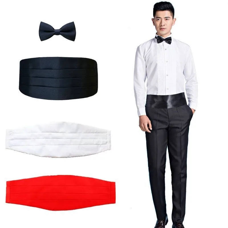 2pcs Men's Bow Tie&Cummerbund Set Classic Bow Tie Tuxedo Suits Corset Belt Weddings Parties Shirts Suits Accessories