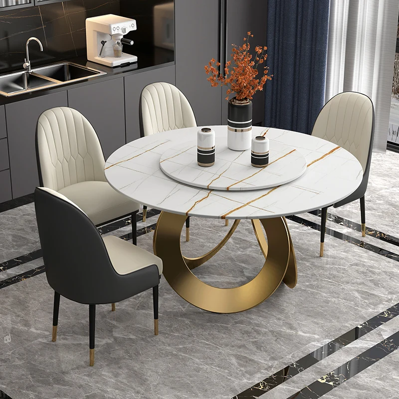 

MANBAS Dining Room Furniture, Sintered Stone Table Set Featuring 6 Leather Chairs and Stainless Steel Design / Kitchen Furniture