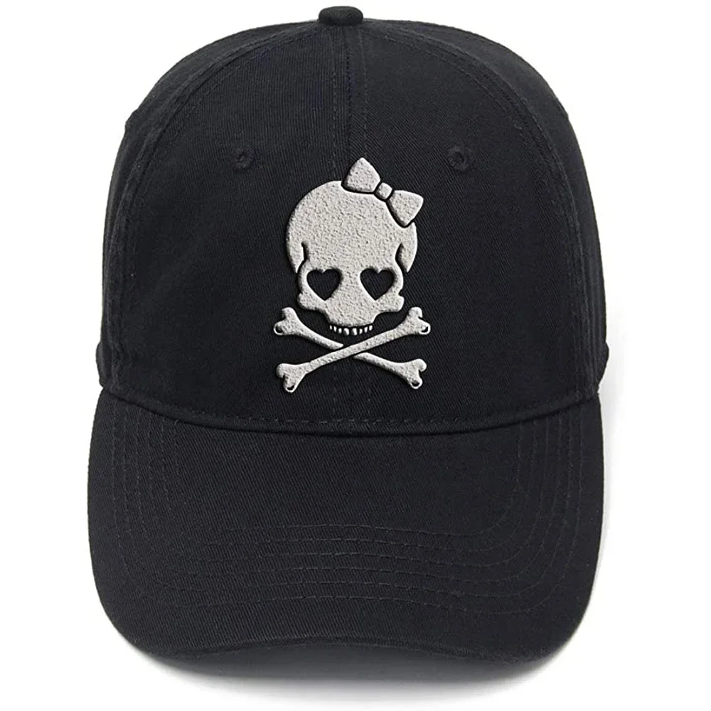 Lyprerazy Skeleton Girl Skull Bones Heart Washed Cotton Adjustable Men Women Unisex Hip Hop Cool Flock Printing Baseball Cap