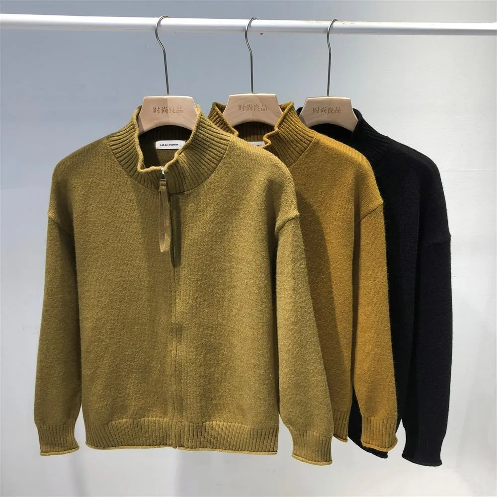 

Loose Casual Knitted Cardigan Coat Men's Autumn Winter plus Size 250 Pou Stand Collar Sweater Comfortable Leisure Sle