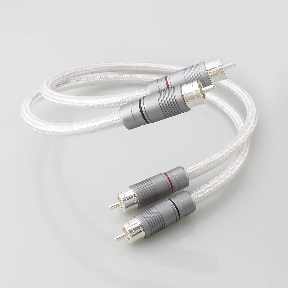 Pair Audiocrast IC102AG 99.998% Pure Silver RCA Cable HiFi Audio Interconnect Solid PSS Core Wire Silver-Plated Plug