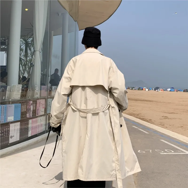 Korean style Autumn Trench men Coat Male Streetwear Windbreaker Trenchcoat Solid Business Casual Loose Long Overcoat JJ620
