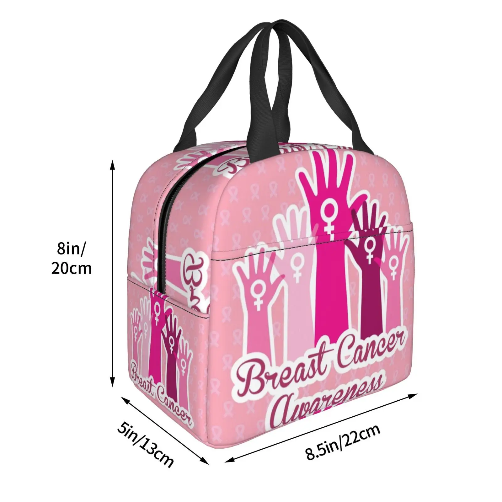 Pink Ribbon Breast Cancer Awareness Flag Insulated Lunch Bag Thermal Lunch Tote Box Handbag for Work Office Picnic Women Men