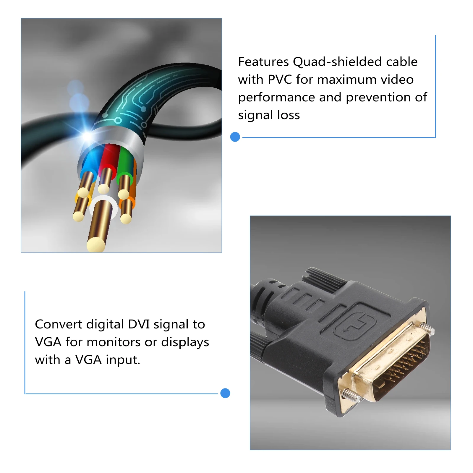 

DVI to VGA Adapter Cable PC Display Converter Dvi-d High-definition Video Quad-shielded