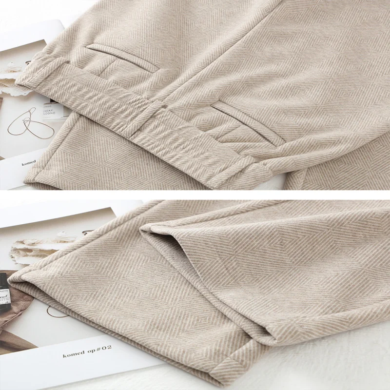 مرساة السراويل الصوفية الحمراء السراويل عارضة للنساء الشتاء أنيقة صغيرتي مستقيم الساق السراويل الصوف مبطن أمي السراويل