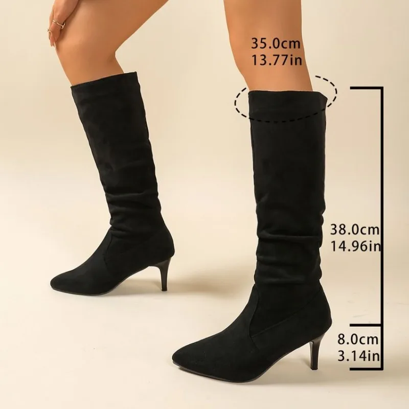 

Women Stretch Modern Long Boots Fashion Pointed Toe Knee High Booties Designer High Heels Shoes Plus Size 41 42 43
