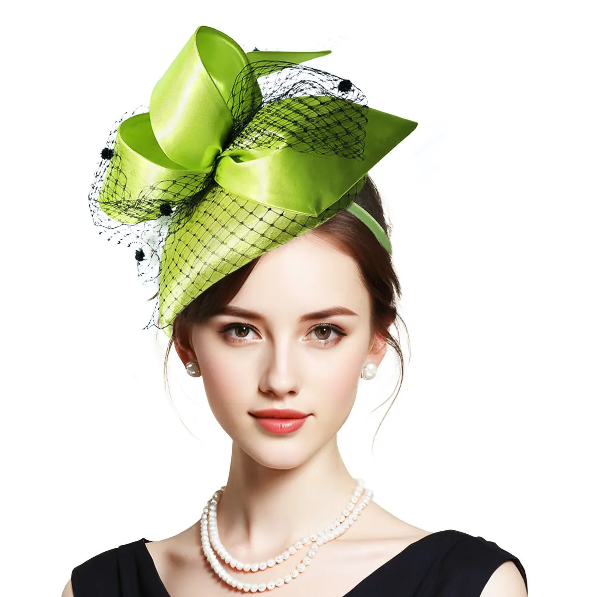 Luxury Green Cocktail Tea Party Women Fascinators Hats Headband Hair Accessories Fashionable Dressy Millinery Veil Caps Hatbands