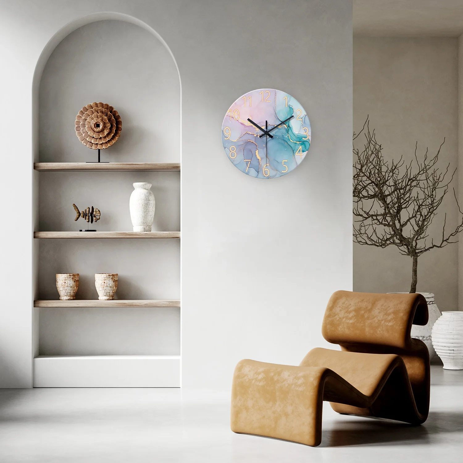 Modern Fashion Marble Texture Pattern 4mm Thickeneded Tempered Glass Wall Clock Living Room Bedroom Kitchen Home Decoration Wall Clock Silent Quartz