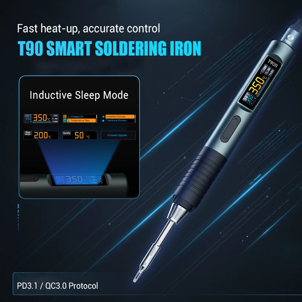 

Умный паяльник T90, 140 Вт, портативный цифровой дисплей, автоматический набор инструментов для ремонта прецизионного паяльника с печатной платой для сна