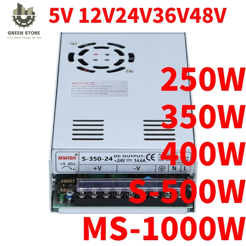 

Switched-Mode Power Supply, 350W, 400W, 500W, 600W, 12V, 24V, 36V, 48, 220 to 5 DC, 20A