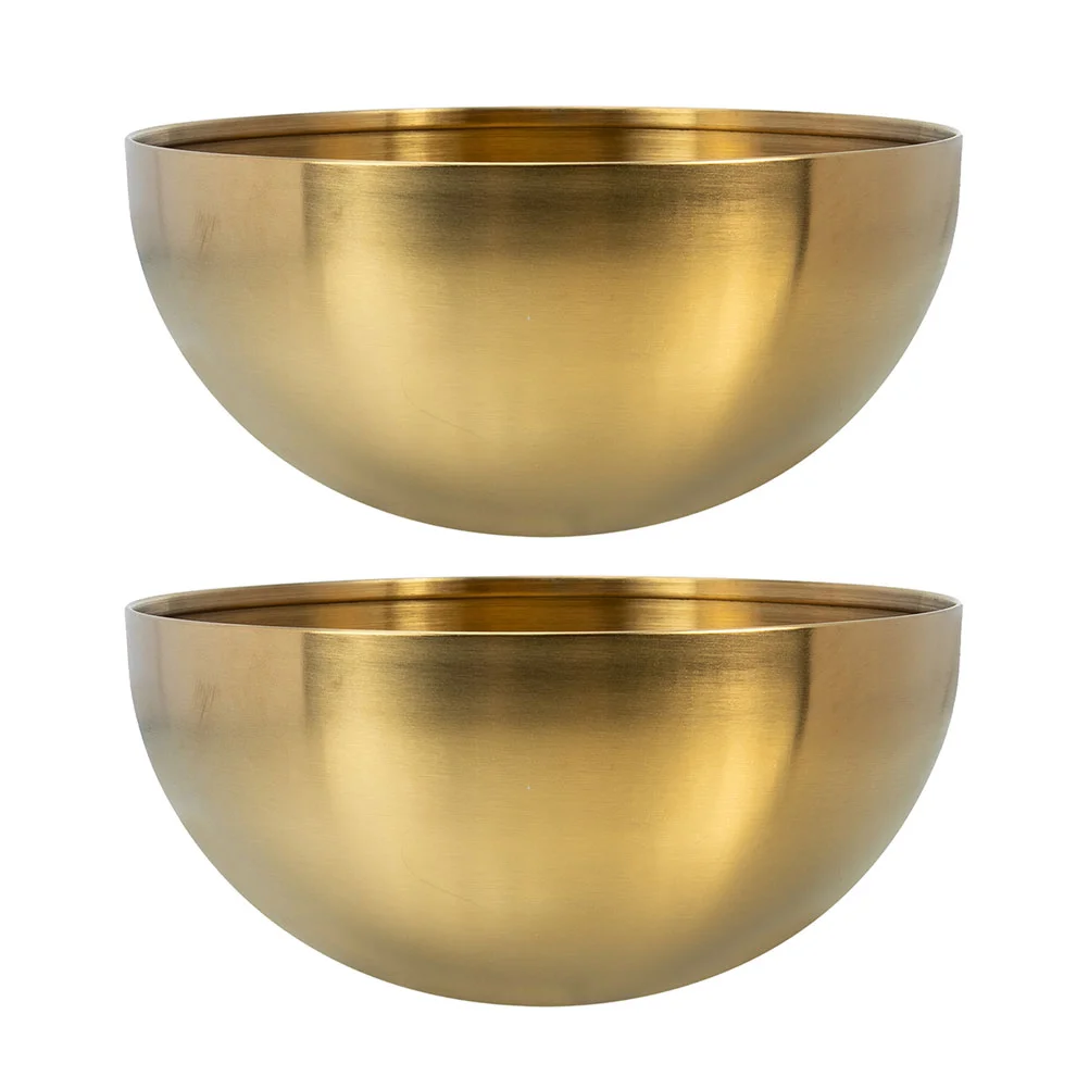 2 Pcs Fettuccine Pasta Stainless Steel Salad Bowl Serving Noodle Multifunctional Golden Kitchen Tableware Child