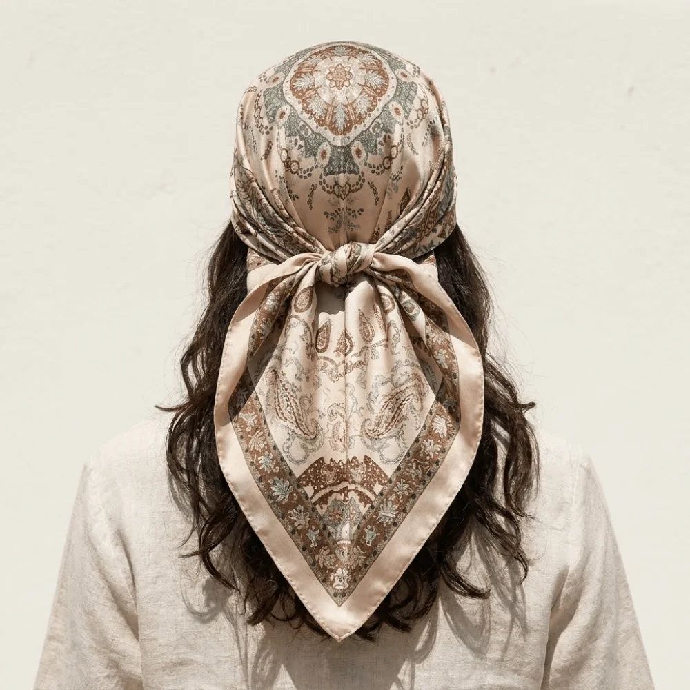 

Simple Geometric Shape Print Scarf Spicy Girls Hip Hop Small Square Scarf Headband Korean Style Silk Scarf Beach
