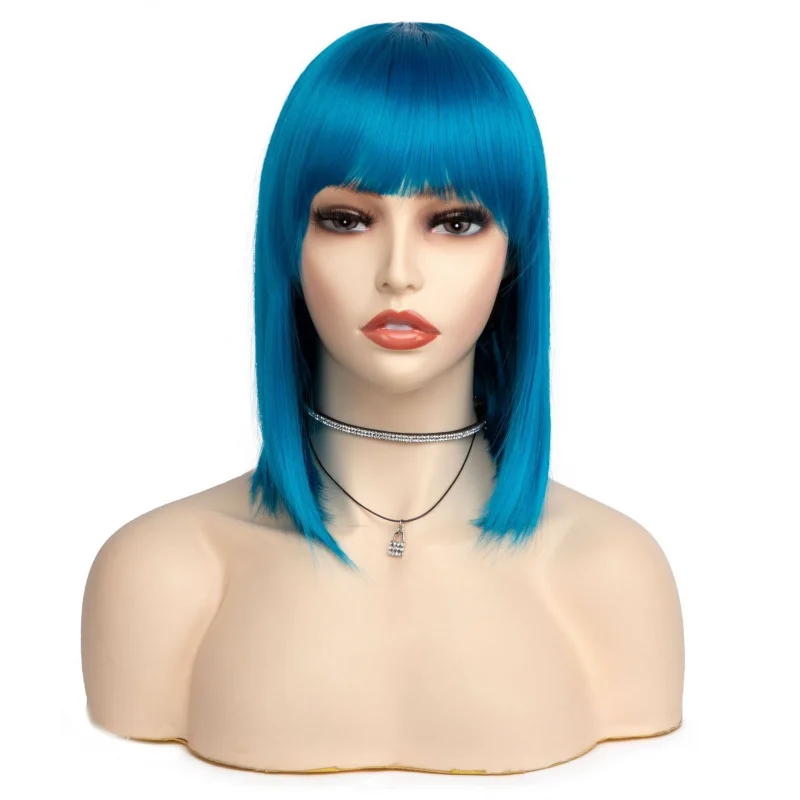 Lake blue women's , BOB , party supplies, student short straight hair wig