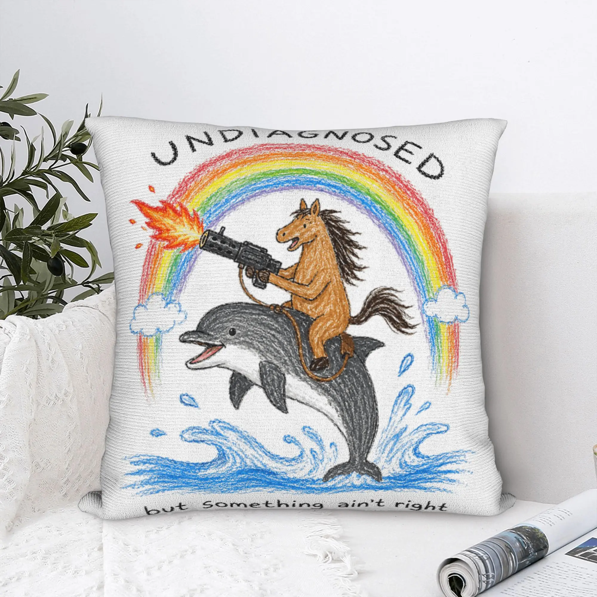 Undiagnosed But Something Ain't Right Funny Horse Dolphin Pillow Case  Novelty Pillow Cover Pillowcases For Couch Sofa Bedroom
