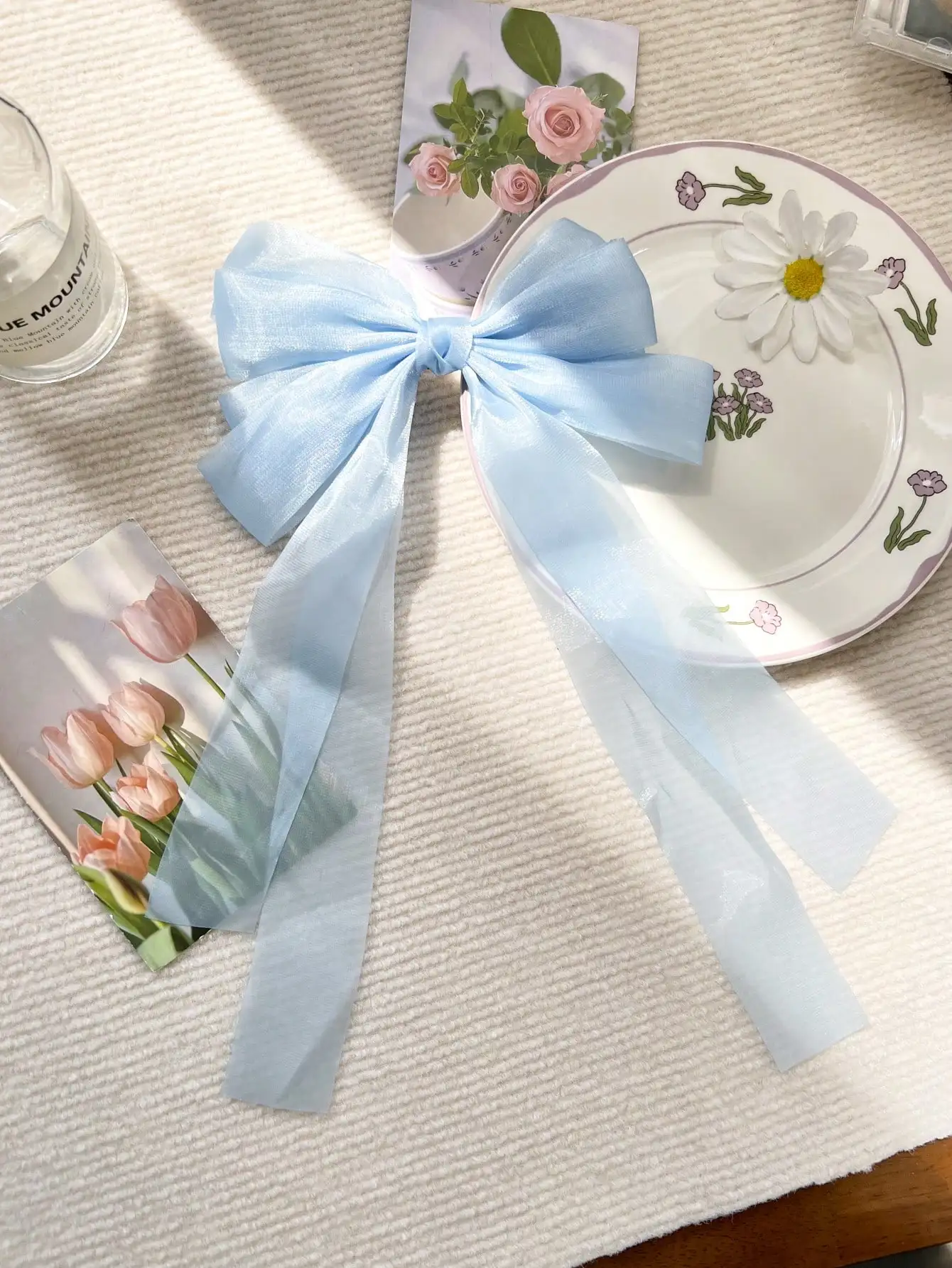 1 Stück blauer Satin, extra langes Band, Haarschleife, Haarschmuck für Frauen und Mädchen, Seiden-Haarspangen, Haarspange für dickes, dünnes Haar – Detail 2