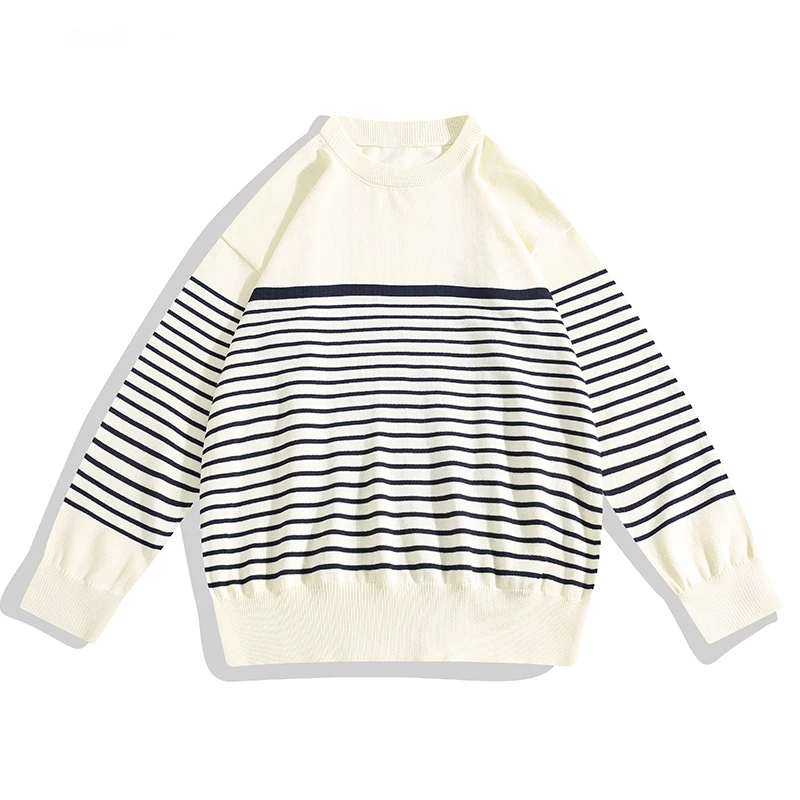 

Men and Women O-neck Long-sleeved Spliced Striped Sweater Tops Japanese Youth Trendy Retro Casual Versatile Pullovers Knitwear