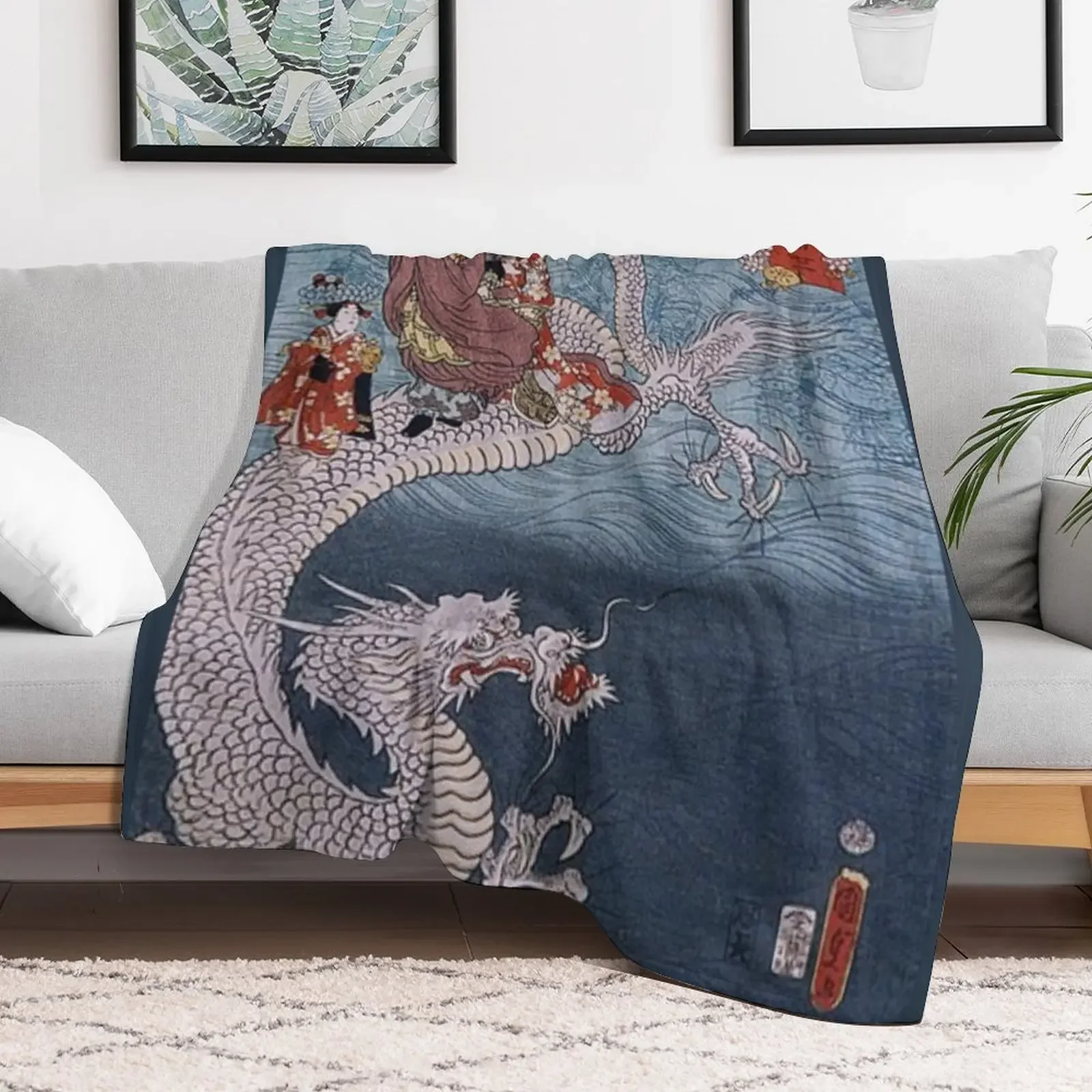 Japanese Edo ukiyo-e woodblock print: Sea Dragon by Utagawa Kunisada Throw Blanket sofa bed Soft Big Blankets