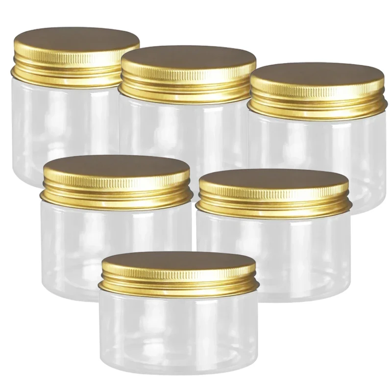 12Pcs 30/50/60/80/100/120/150ml Gold Plastic Storage Jars Empty Cosmetic Cream Sample Pot  Food Sealed Jar Kitchen Containers