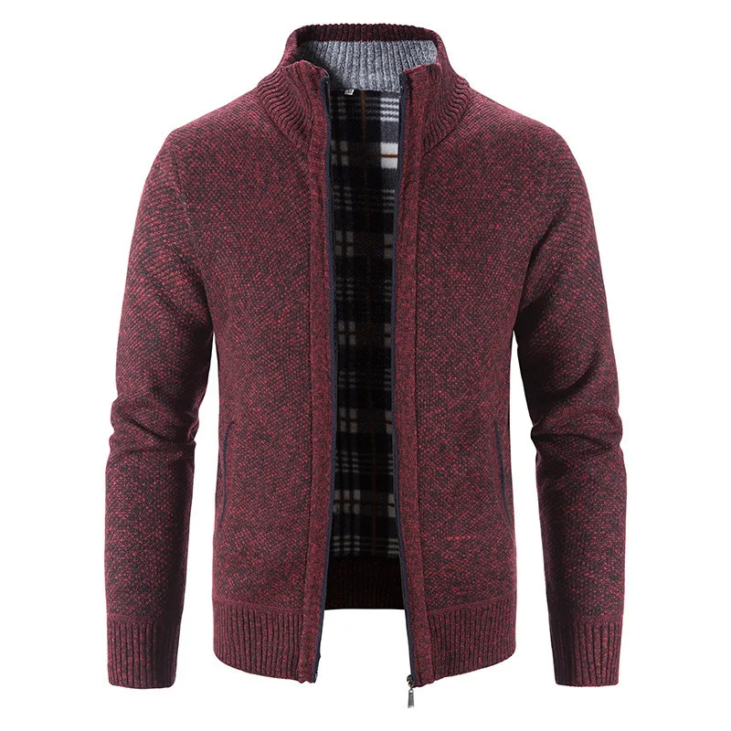 New Men's Thickened Cardigan Sweater Men's Large Size Stand-Up Neck Zipper Knitted Sweater Jacket