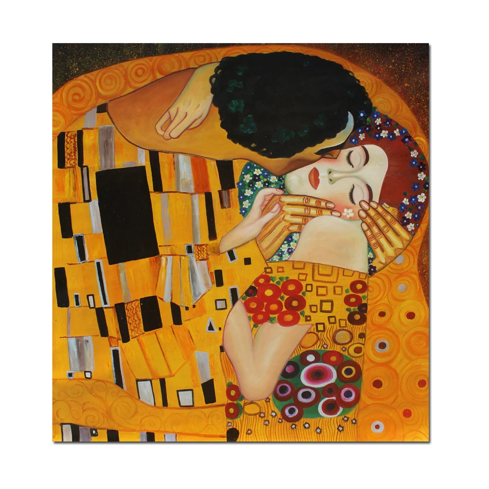 

the Kiss by Gustav Klimt Reproduction on Canvas, Quality Hand Painted Oil Painting Contemporary Art Wall Modern Decor