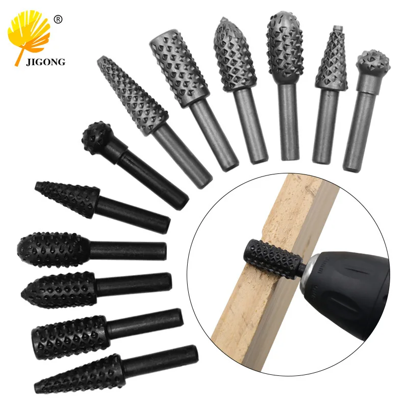 6 pcs woodworking special-shaped rotary file wood carving root engraving milling cutter grinding head set, electric rotary file
