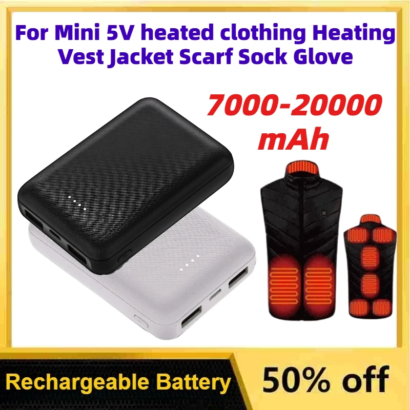 7000-20000mAh Power Bank USB Charger Lithium Polymer Battery for Mini 5V Heated Clothing Heating Vest Jacket Scarf Sock Glove