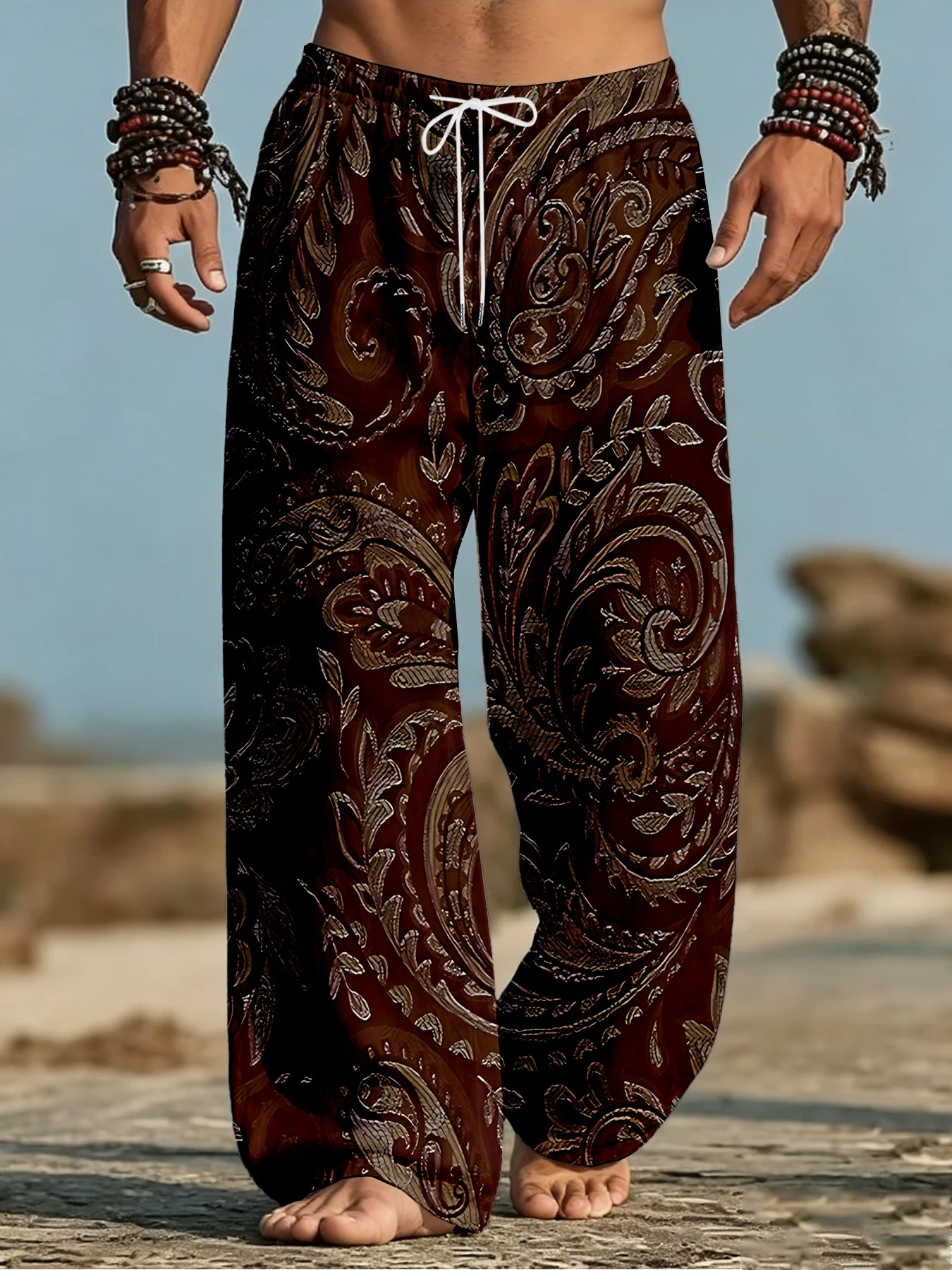 Neuheiten: Unisex-Jogginghose mit antikem Tribal-Höhlenmuster, gerade geschnittene Freizeithose für Strand, Hippie-Festival und Alltag. – Detail 9